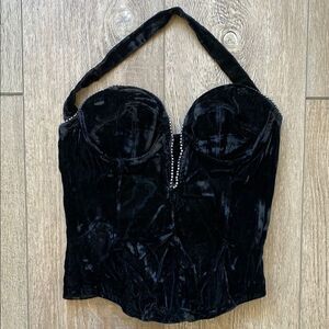 Iconic Vintage Trashy Lingerie Special Made Black Velvet Corset Top Rhinestones